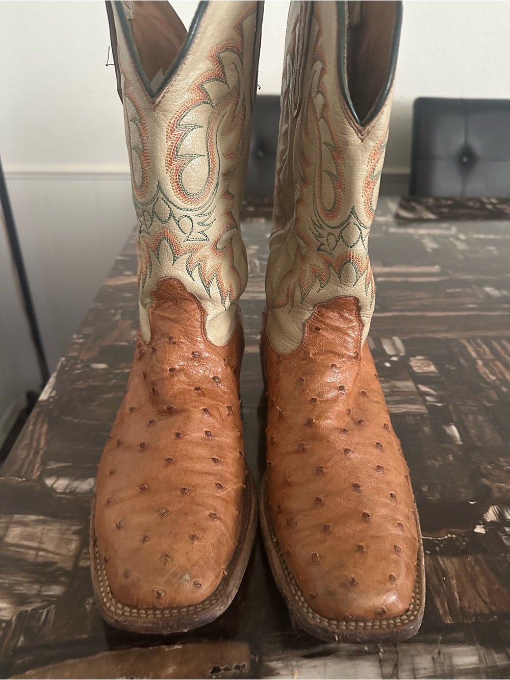 Men's Ostrich Leather Western Boots in Tan